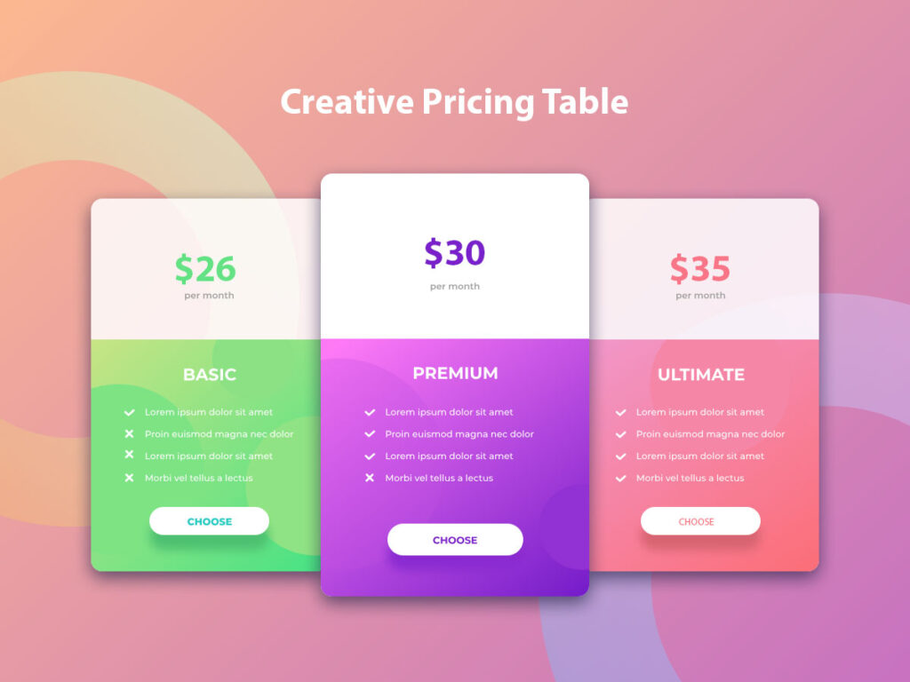 Price Table UI Design Free | Web Price Table PSD, Adobe XD Price Table ...