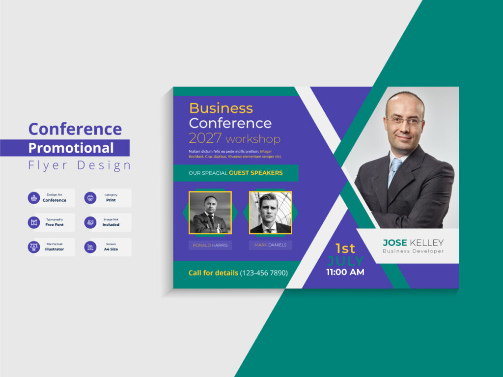 Conference horizontal flyer design template A4 size - Download Free ...